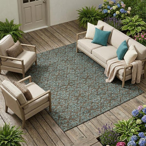 9 X 12 Oriental Polyester Area Rug Washable Indoor Outdoor Stain Resistant Brown