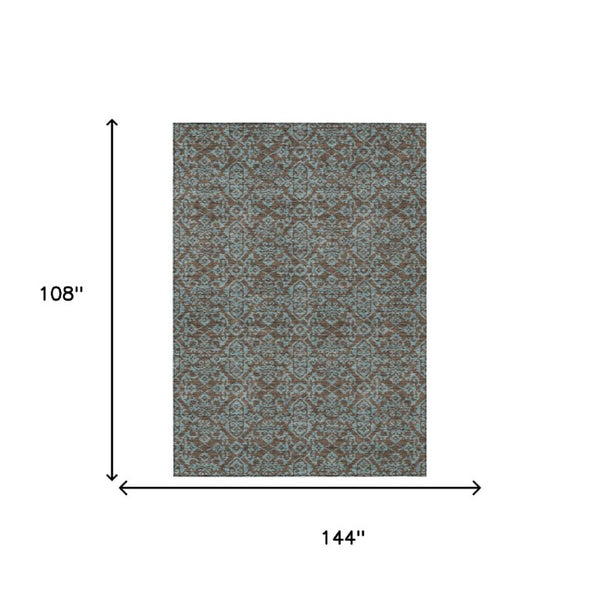 9 X 12 Oriental Polyester Area Rug Washable Indoor Outdoor Stain Resistant Brown