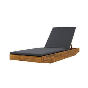 English Elm Boat-shape Acacia Wood Outdoor Chaise Lounge Slatted Teak Finish Poolside Recliner Dark Grey,Teak N770P380117T_N770P253018G