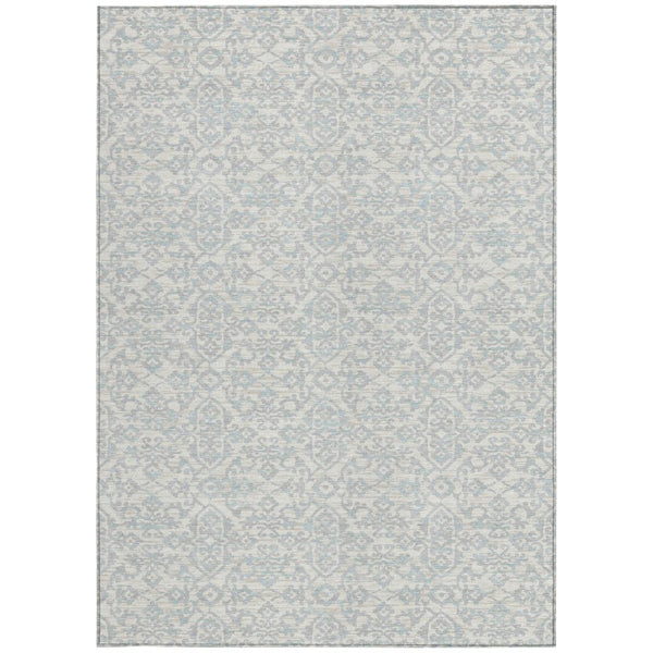 8x10 Ivory Gray Oriental Polyester Area Rug Stain Resistant Indoor Outdoor Use