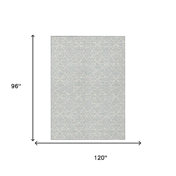 8x10 Ivory Gray Oriental Polyester Area Rug Stain Resistant Indoor Outdoor Use
