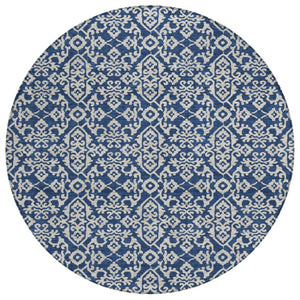 HomeRoots 8 Foot Round Oriental Polyester Area Rug Washable Navy Indoor Outdoor Patio 737731