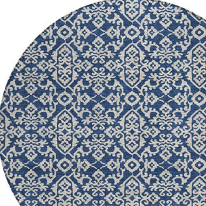 8 Foot Round Oriental Polyester Area Rug Washable Navy Indoor Outdoor Patio