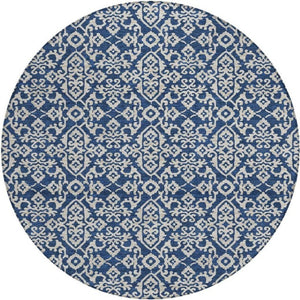 8 Foot Round Oriental Polyester Area Rug Washable Navy Indoor Outdoor Patio