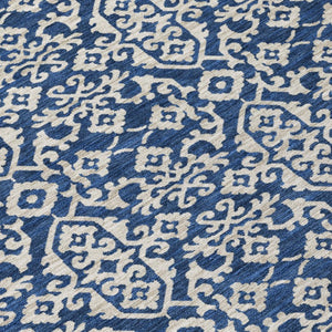 8 Foot Round Oriental Polyester Area Rug Washable Navy Indoor Outdoor Patio