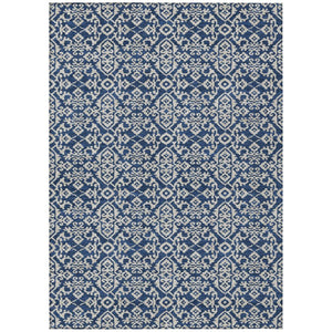 HomeRoots 8 X 10 Navy Silver Oriental Polyester Rug Stain Resistant Indoor Outdoor Use 737732
