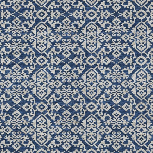 8 X 10 Navy Silver Oriental Polyester Rug Stain Resistant Indoor Outdoor Use
