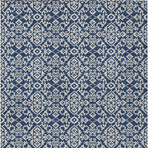 8 X 10 Navy Silver Oriental Polyester Rug Stain Resistant Indoor Outdoor Use