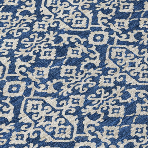 8 X 10 Navy Silver Oriental Polyester Rug Stain Resistant Indoor Outdoor Use