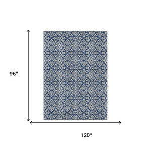 8 X 10 Navy Silver Oriental Polyester Rug Stain Resistant Indoor Outdoor Use