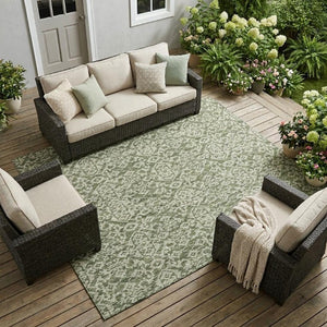 8x10 Oriental Polyester Area Rug Stain Resistant Indoor Outdoor Olive Brown Patio