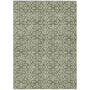 HomeRoots 8x10 Oriental Polyester Area Rug Stain Resistant Indoor Outdoor Olive Brown Patio 737738