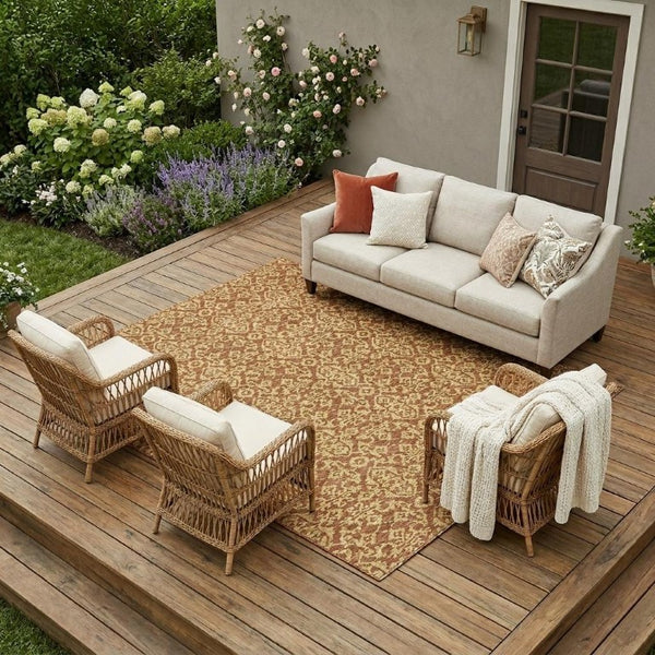 9x12 Oriental Polyester Area Rug Washable Stain Resistant Indoor Outdoor Patio Use