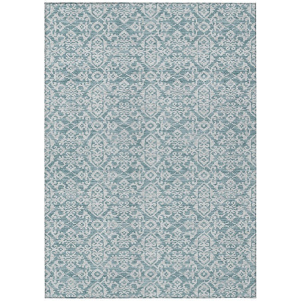 HomeRoots 9x12 Teal Brown Oriental Polyester Area Rug Stain Resistant Indoor Outdoor Patio 737751