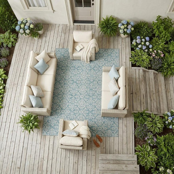 10 X 14 Teal Brown Oriental Polyester Area Rug Stain Resistant for Patio or Living Room