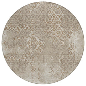 HomeRoots 8 Ft Round Oriental Polyester Area Rug Washable Stain Resistant for Patio or Kitchen 737755