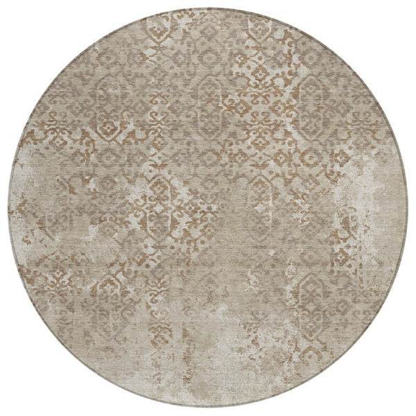 HomeRoots 8 Ft Round Oriental Polyester Area Rug Washable Stain Resistant for Patio or Kitchen 737755