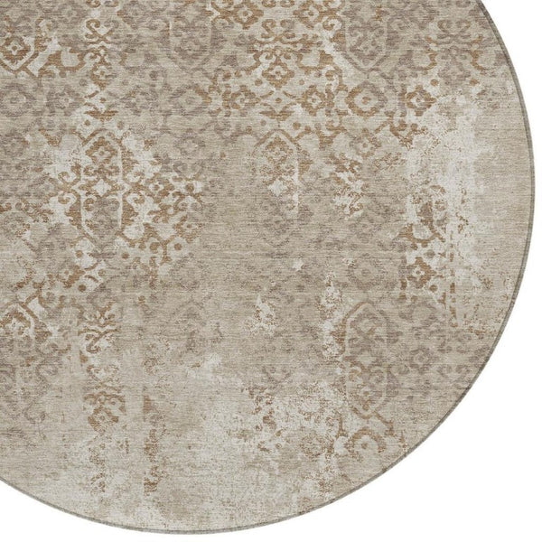 8 Ft Round Oriental Polyester Area Rug Washable Stain Resistant for Patio or Kitchen