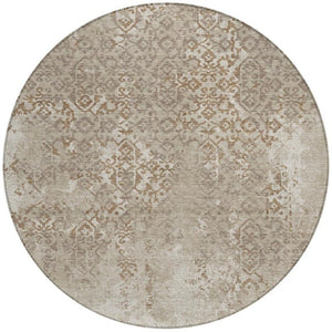 8 Ft Round Oriental Polyester Area Rug Washable Stain Resistant for Patio or Kitchen