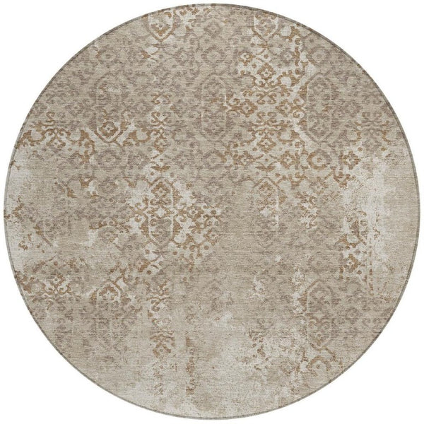 8 Ft Round Oriental Polyester Area Rug Washable Stain Resistant for Patio or Kitchen