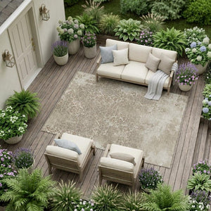 8x10 Oriental Polyester Area Rug Beige Gray Washable for Patio Porch Living Room
