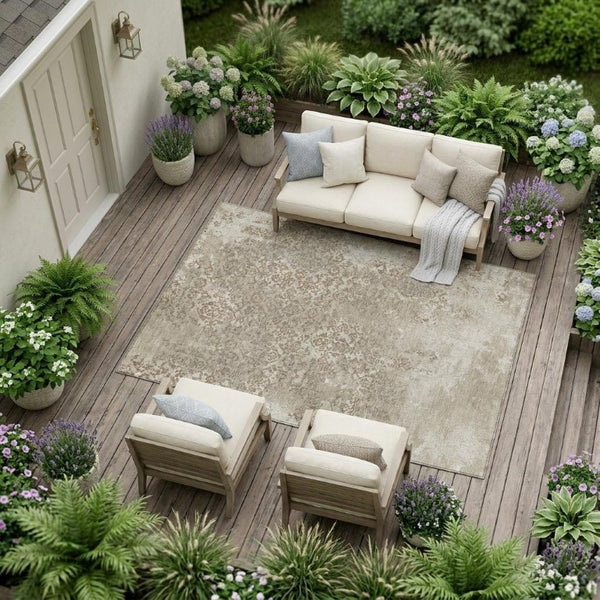 8x10 Oriental Polyester Area Rug Beige Gray Washable for Patio Porch Living Room