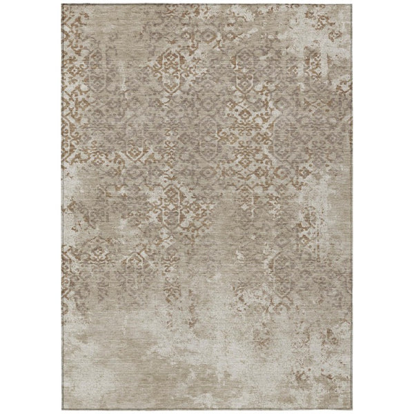 HomeRoots 8x10 Oriental Polyester Area Rug Beige Gray Washable for Patio Porch Living Room 737756