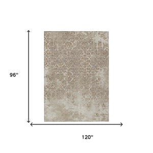 8x10 Oriental Polyester Area Rug Beige Gray Washable for Patio Porch Living Room