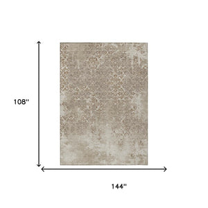 9x12 Beige Gray Oriental Polyester Area Rug Stain Resistant Indoor Outdoor Use
