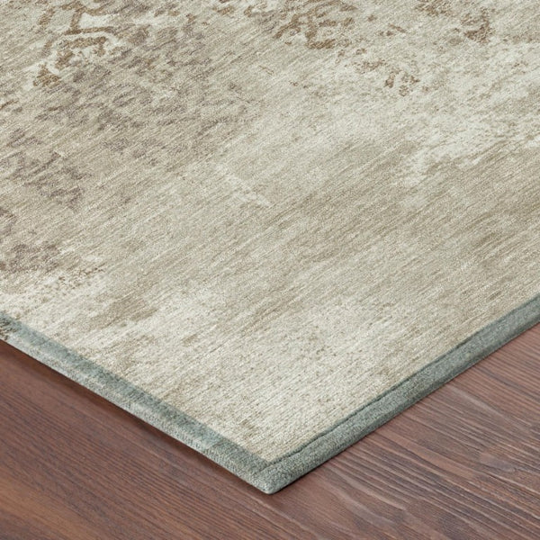10 X 14 Beige Gray Oriental Polyester Area Rug Washable for Indoor Outdoor Use