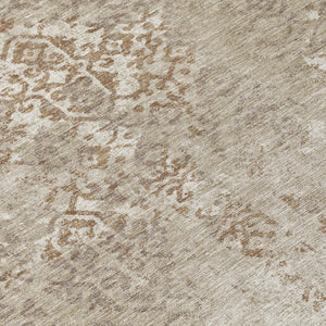 10 X 14 Beige Gray Oriental Polyester Area Rug Washable for Indoor Outdoor Use