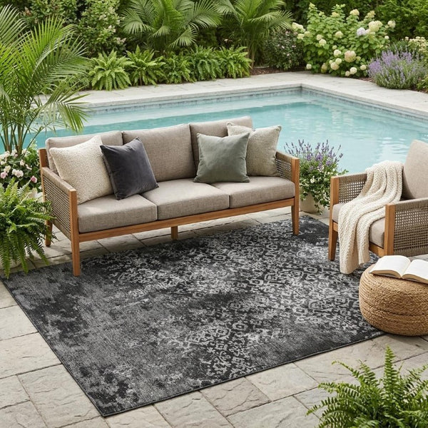 5x8 Oriental Polyester Area Rug Washable Stain Resistant Indoor Outdoor Patio Decor