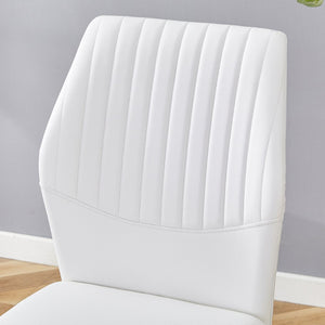 English Elm Table And Chair Set - Modern 38.6" Transparent Glass Dining Table With 6 White Pu Chairs, Silver Legs W1151S03817-GIGA