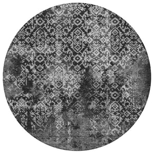HomeRoots 8 Ft Round Oriental Geometric Polyester Area Rug for Indoor Outdoor High Traffic Use 737761