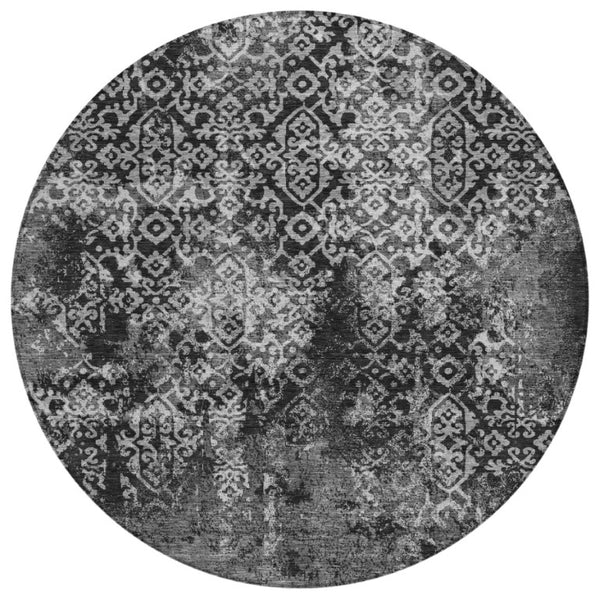HomeRoots 8 Ft Round Oriental Geometric Polyester Area Rug for Indoor Outdoor High Traffic Use 737761