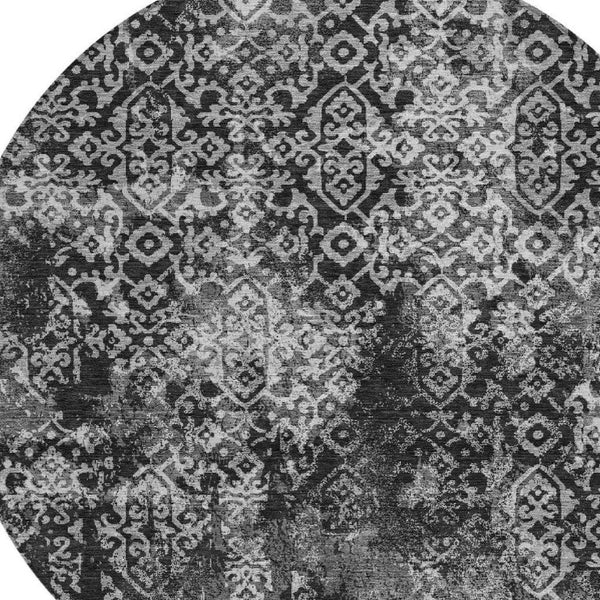8 Ft Round Oriental Geometric Polyester Area Rug for Indoor Outdoor High Traffic Use