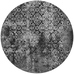 8 Ft Round Oriental Geometric Polyester Area Rug for Indoor Outdoor High Traffic Use