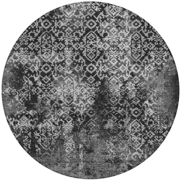 8 Ft Round Oriental Geometric Polyester Area Rug for Indoor Outdoor High Traffic Use