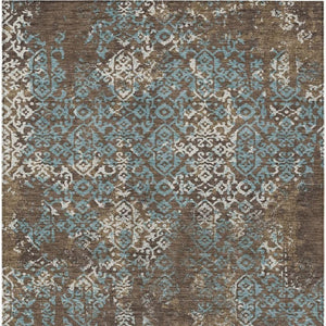 5x8 Oriental Polyester Area Rug Brown Khaki Stain Resistant Indoor Outdoor Patio