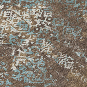 5x8 Oriental Polyester Area Rug Brown Khaki Stain Resistant Indoor Outdoor Patio
