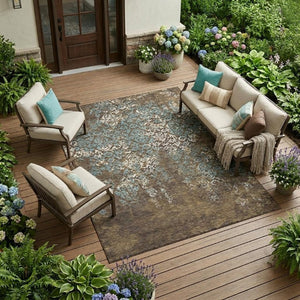 8 X 10 Oriental Polyester Area Rug Stain Resistant Indoor Outdoor Brown Khaki