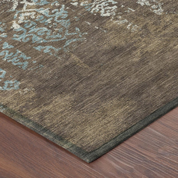 8 X 10 Oriental Polyester Area Rug Stain Resistant Indoor Outdoor Brown Khaki