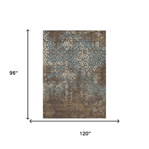 8 X 10 Oriental Polyester Area Rug Stain Resistant Indoor Outdoor Brown Khaki