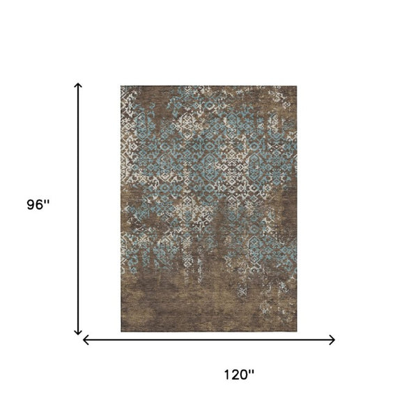 8 X 10 Oriental Polyester Area Rug Stain Resistant Indoor Outdoor Brown Khaki