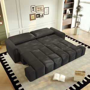 English Elm 90.2" 3-in-1 Convertible Sleeper Sofa Bed with Teddy Fabric & Storage, King-Size Comfort for Living Black W1885S00251