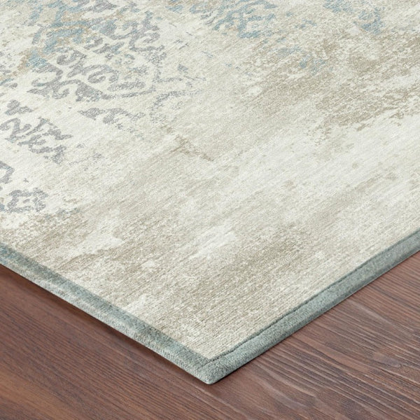 5 X 8 Ivory Blue Oriental Polyester Area Rug Washable Stain Resistant Indoor Outdoor