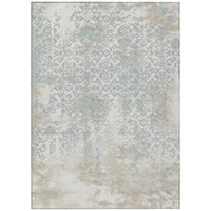 HomeRoots 9x12 Ivory Blue Oriental Polyester Area Rug Washable for Indoor Outdoor Use 737775