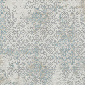 9x12 Ivory Blue Oriental Polyester Area Rug Washable for Indoor Outdoor Use