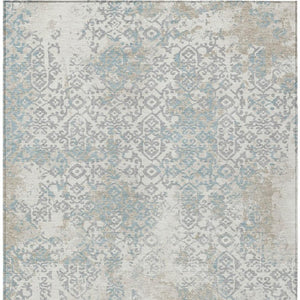 9x12 Ivory Blue Oriental Polyester Area Rug Washable for Indoor Outdoor Use