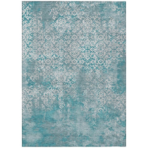 HomeRoots 5x8 Teal Brown Oriental Polyester Area Rug Stain Resistant for Patio or Living Room 737784